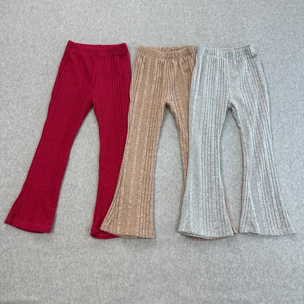Shein Bundle of 3 Pants Girl SZ 7Y Flared Knitted Pull On Elastic Waistband Soft